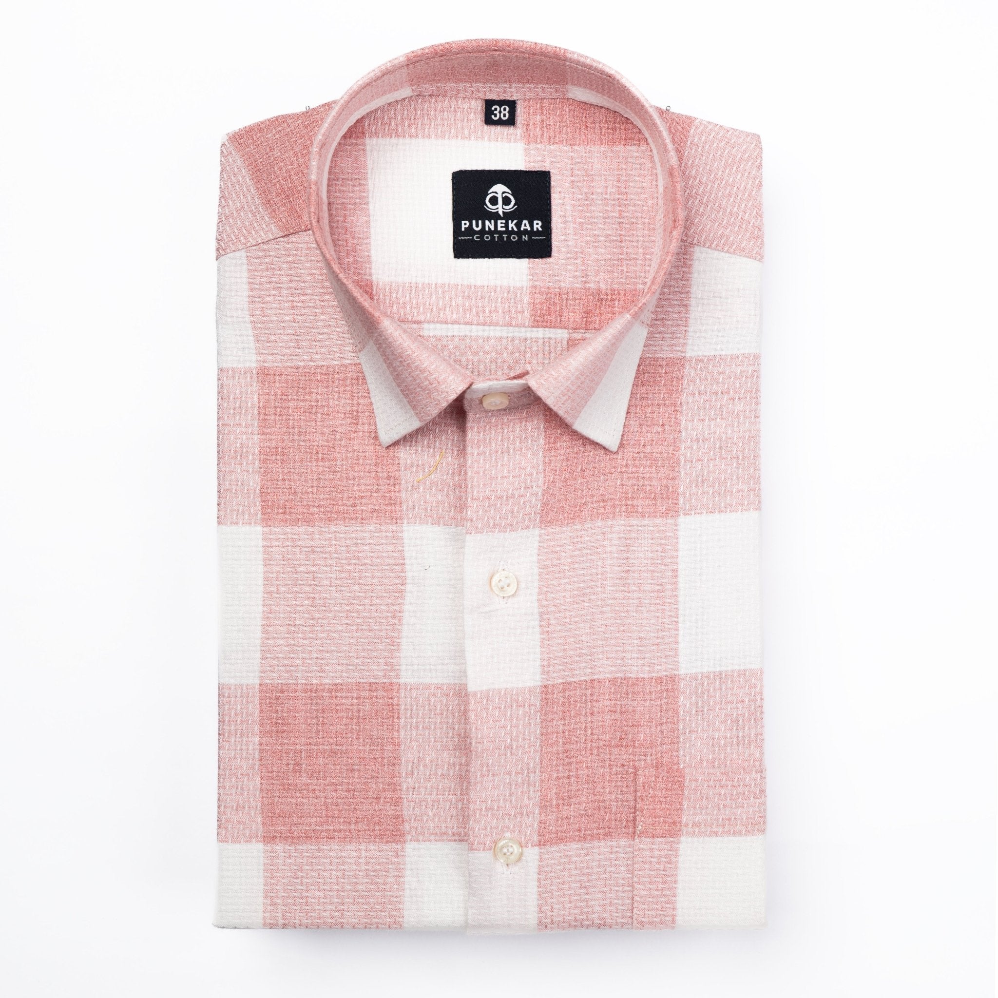 Pink Color Checks Pure Cotton Shirt For Men - Punekar Cotton