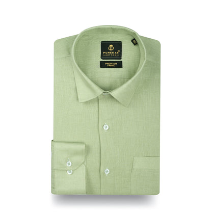 Pista Green 60Lea Pure Linen Shirt For Men - Punekar Cotton
