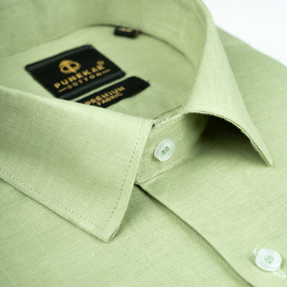 Pista Green 60Lea Pure Linen Shirt For Men - Punekar Cotton