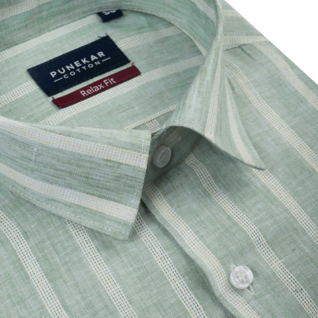 Pista Green Color Bold Stripe Cotton Shirt For Men - Punekar Cotton