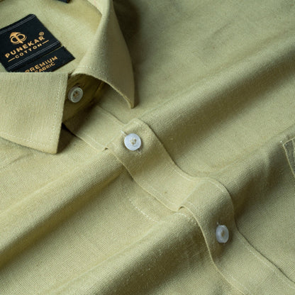 Pista Green Color Prime Linen Shirt For Men - Punekar Cotton