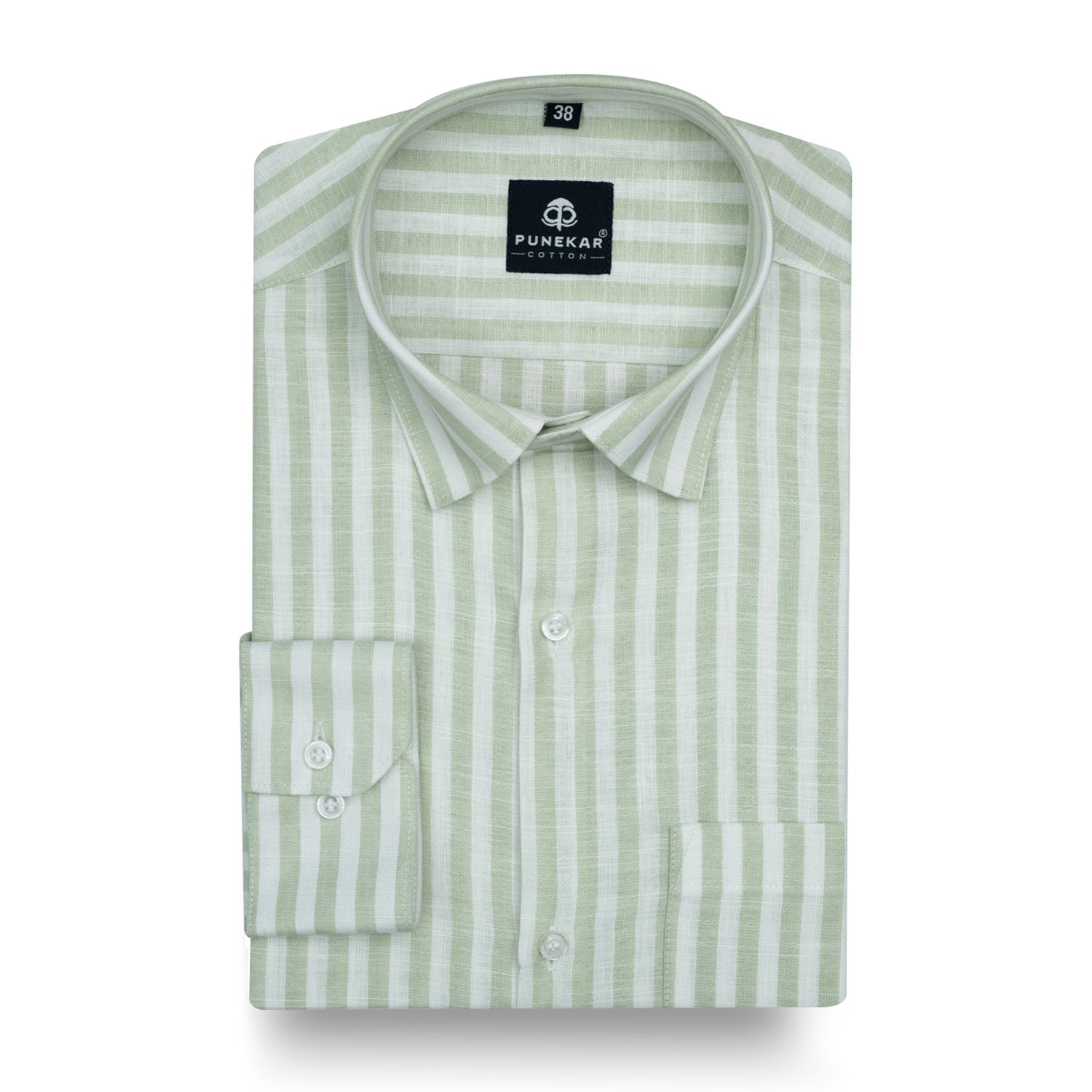 Mint Green Vertical Stripes Cotton Linen Shirt for Men