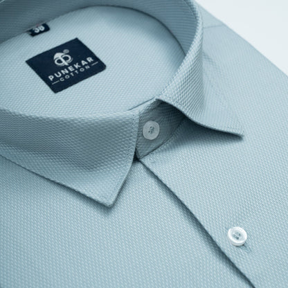 Powder Blue Softweave Cotton Tencel Textured Shirt For Men - Punekar Cotton