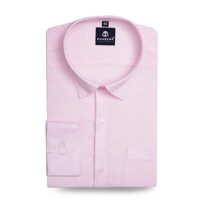 Powder Pink Color 80s Lino Lyocell Shirt For Men - Punekar Cotton
