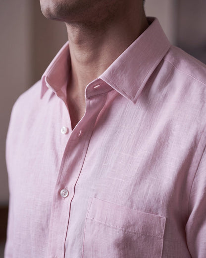 Powder Pink Color 80s Lino Lyocell Shirt For Men - Punekar Cotton