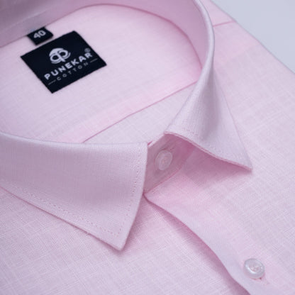 Powder Pink Color 80s Lino Lyocell Shirt For Men - Punekar Cotton