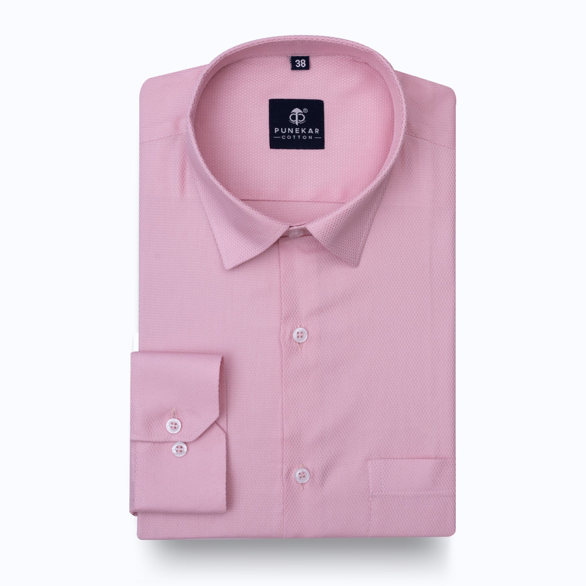 Powder Pink Softweave Cotton Tencel Textured Shirt For Men - Punekar Cotton