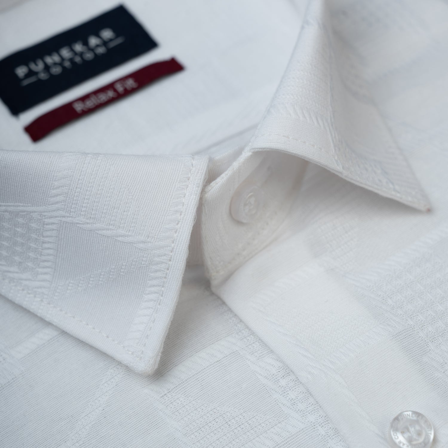 White Colour Geometric Jacquard Texture Shirt for Men