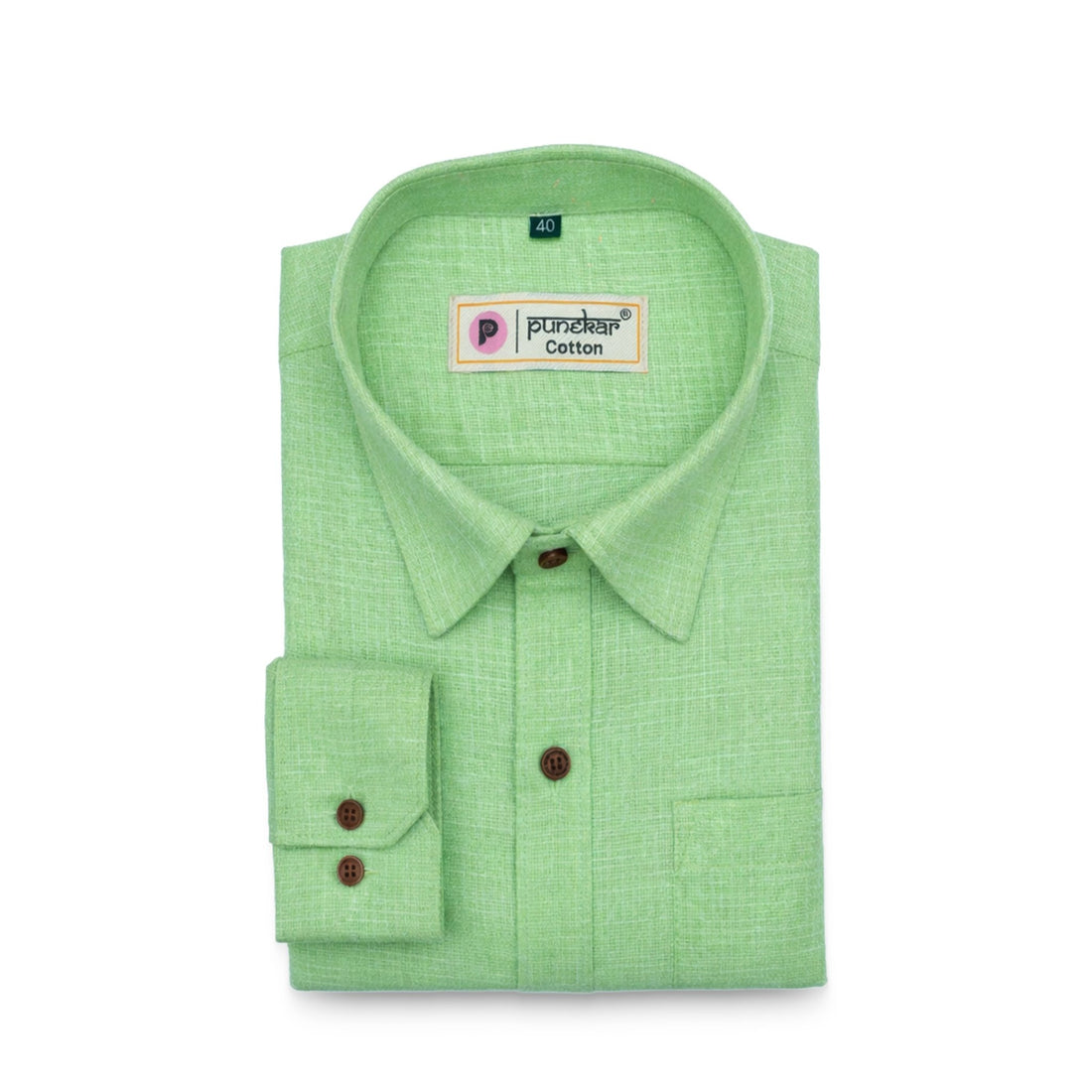 Punekar Cotton Light Greenish Color Cotton Linen Formal Shirt for Men&