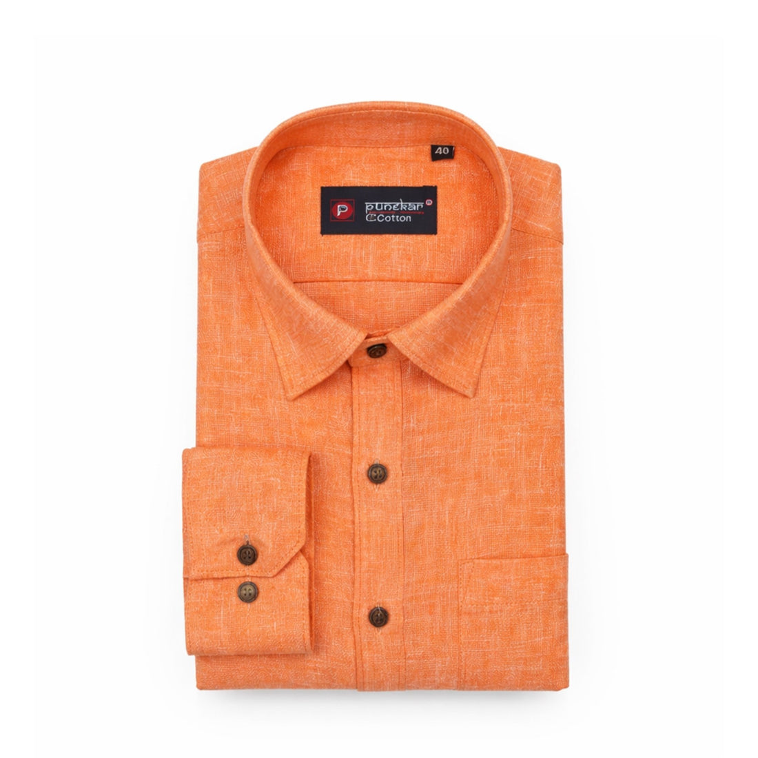 Punekar Cotton Orange Color Cotton Linen Formal Shirt for Men&