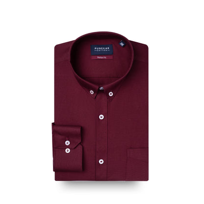 Maroon Colour Cotton Oxford Button Down Collar Shirt For Men