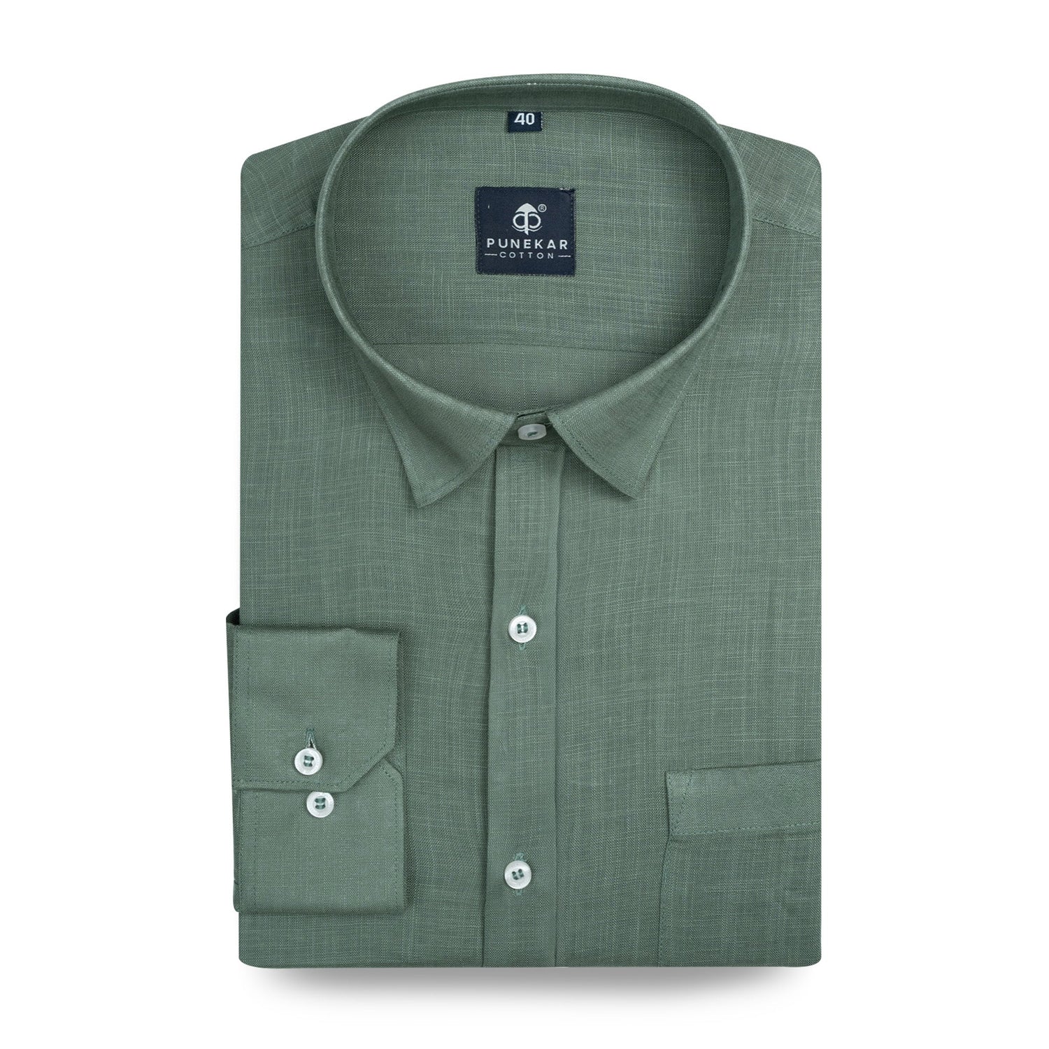 Sage Green Color 80s Lino Lyocell Shirt For Men - Punekar Cotton