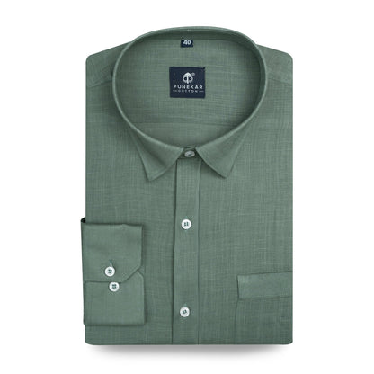 Sage Green Color 80s Lino Lyocell Shirt For Men - Punekar Cotton