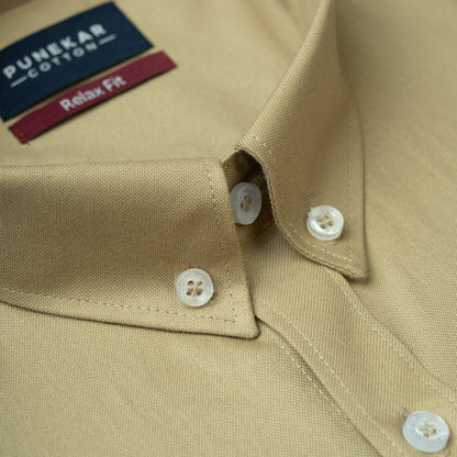 Sand Colour Cotton Oxford Button Down Collar Shirt For Men - Punekar Cotton