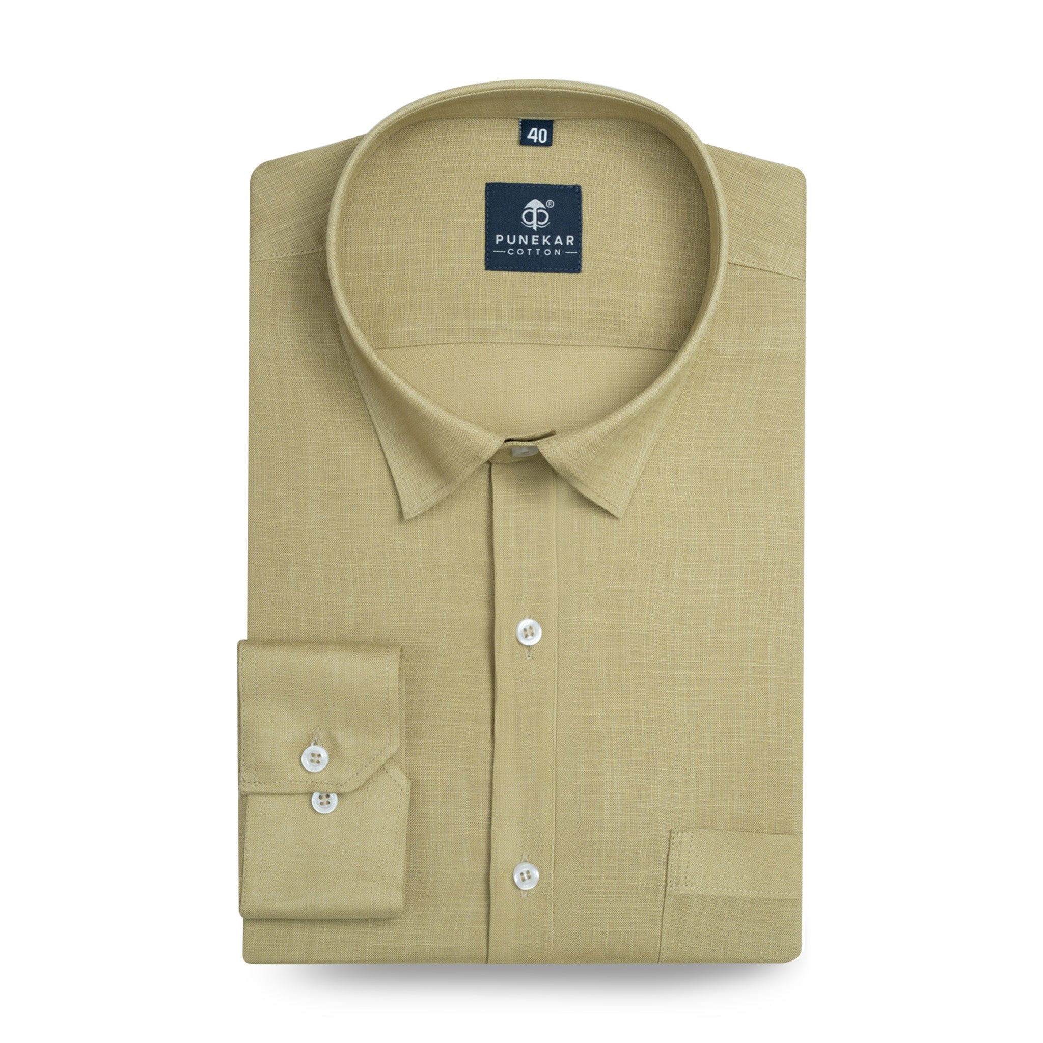Sand Khaki Color 80s Lino Lyocell Shirt For Men - Punekar Cotton