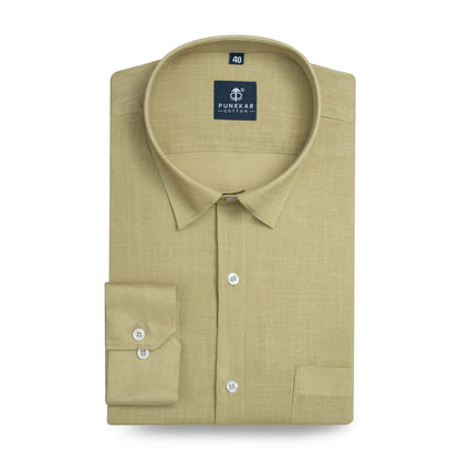 Sand Khaki Color 80s Lino Lyocell Shirt For Men - Punekar Cotton