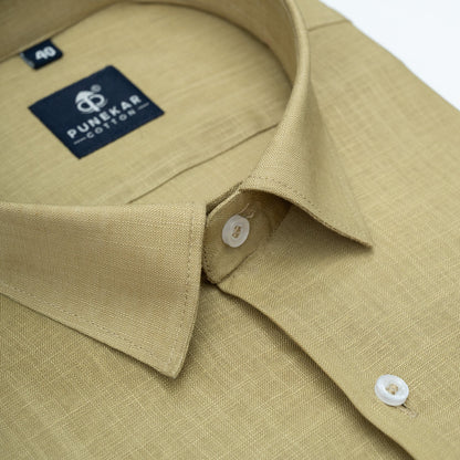 Sand Khaki Color 80s Lino Lyocell Shirt For Men - Punekar Cotton