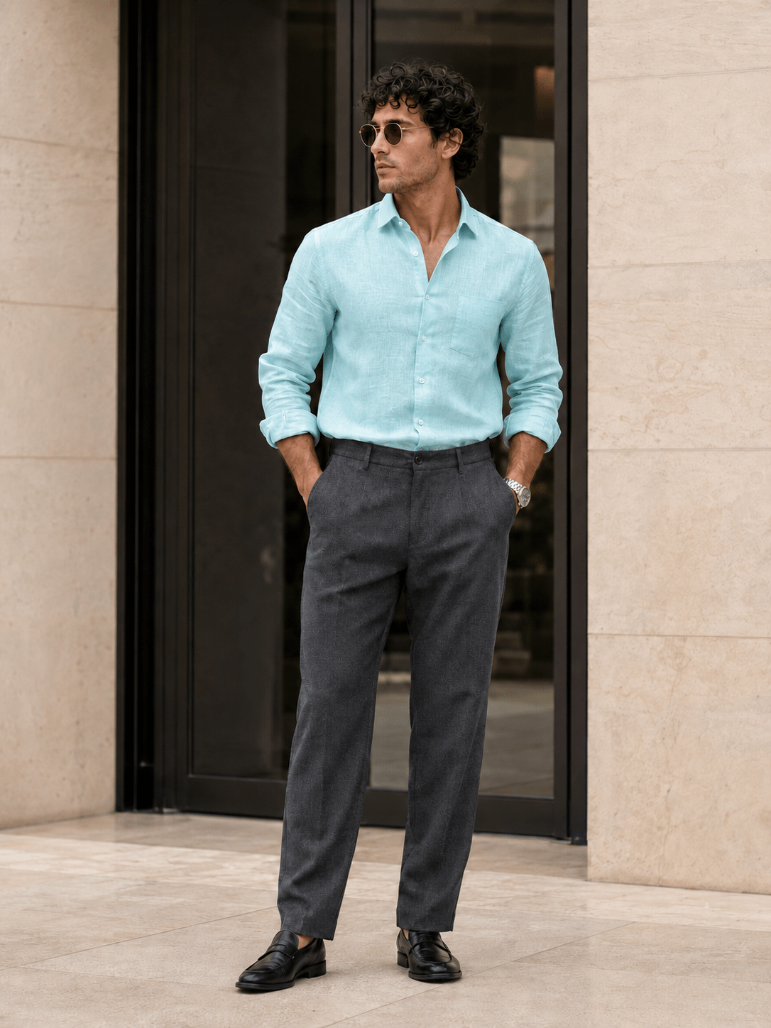 Sky Blue 60Lea Pure Linen Shirt For Men - Punekar Cotton