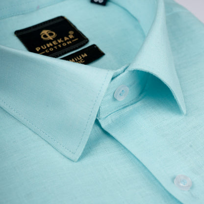 Sky Blue 60Lea Pure Linen Shirt For Men - Punekar Cotton