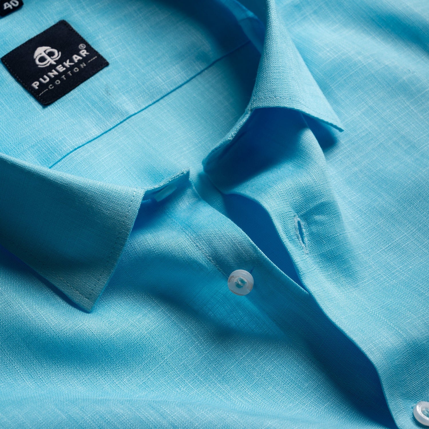 Sky Blue Color 80s Lino Lyocell Shirt For Men - Punekar Cotton