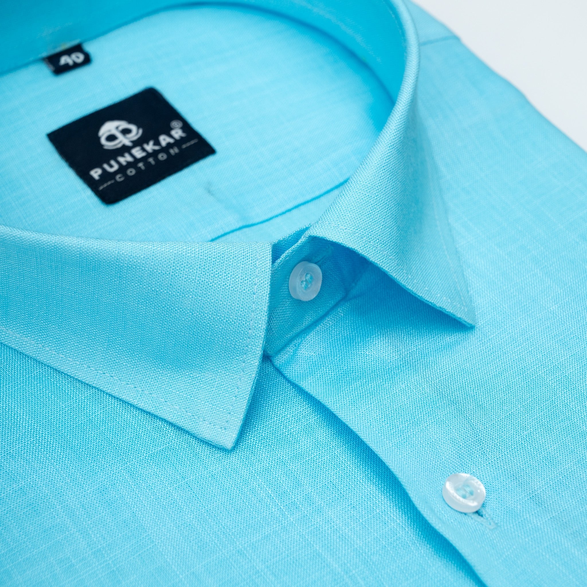 Sky Blue Color 80s Lino Lyocell Shirt For Men - Punekar Cotton