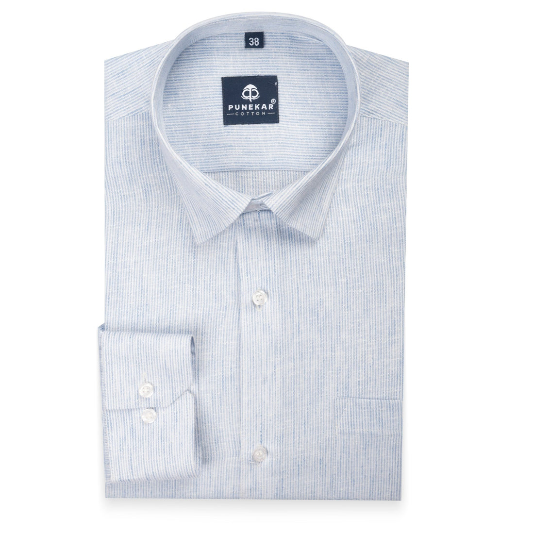 Sky Blue Color Hand Woven Cotton Stripe Shirt For Men - Punekar Cotton