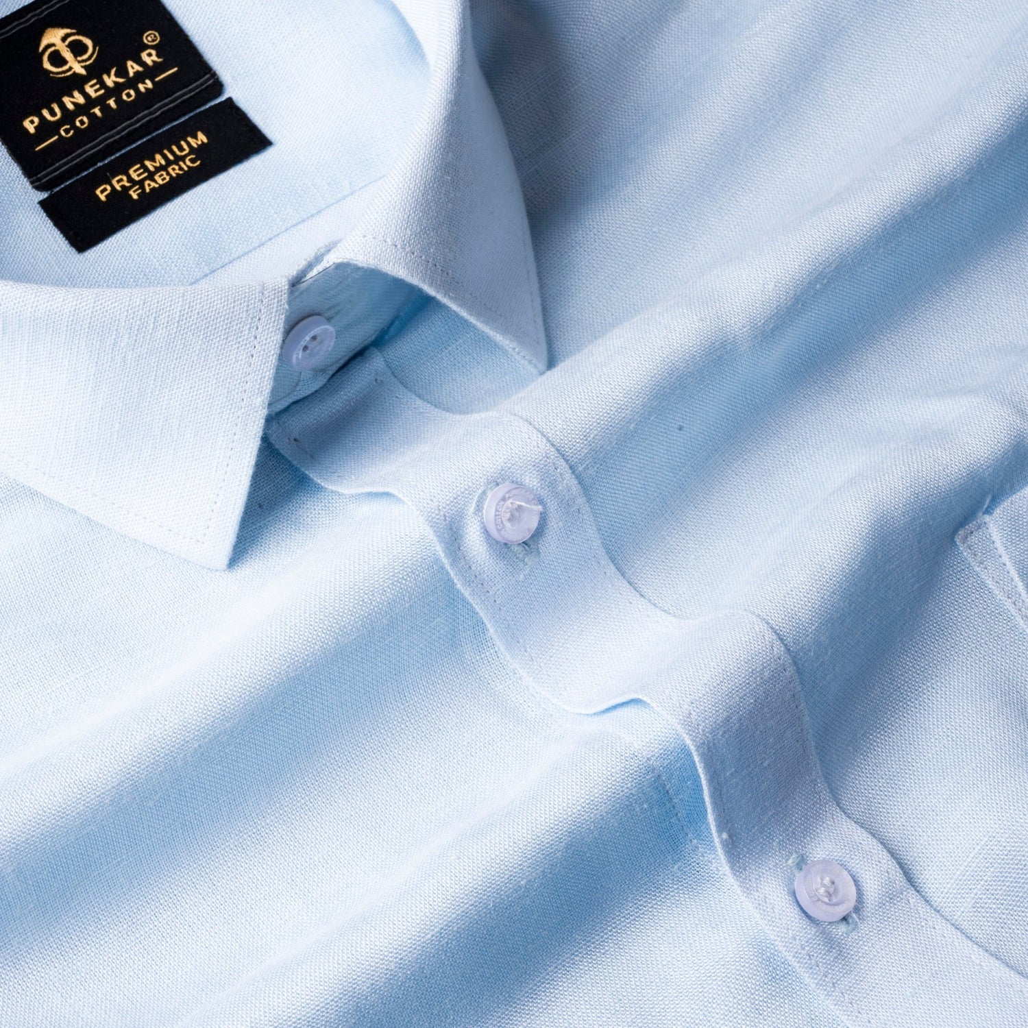 Sky Blue Color Prime Linen Shirt For Men - Punekar Cotton