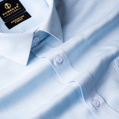 Sky Blue Color Prime Linen Shirt For Men - Punekar Cotton