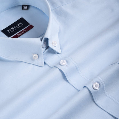 Sky Blue Colour Cotton Oxford Button Down Collar Shirt For Men - Punekar Cotton