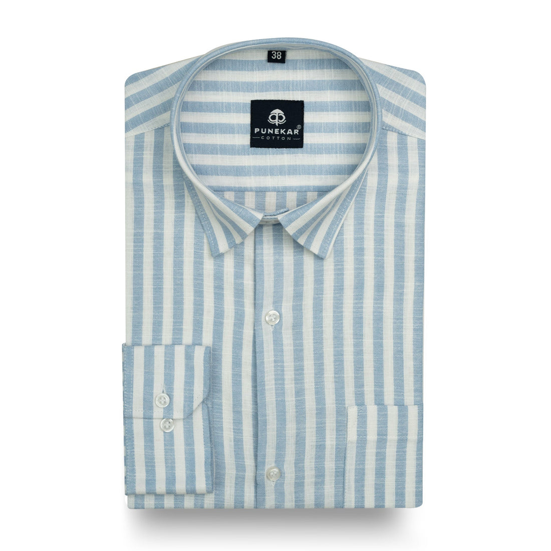 Sky Blue Vertical Stripes Cotton Linen Shirt for Men - Punekar Cotton