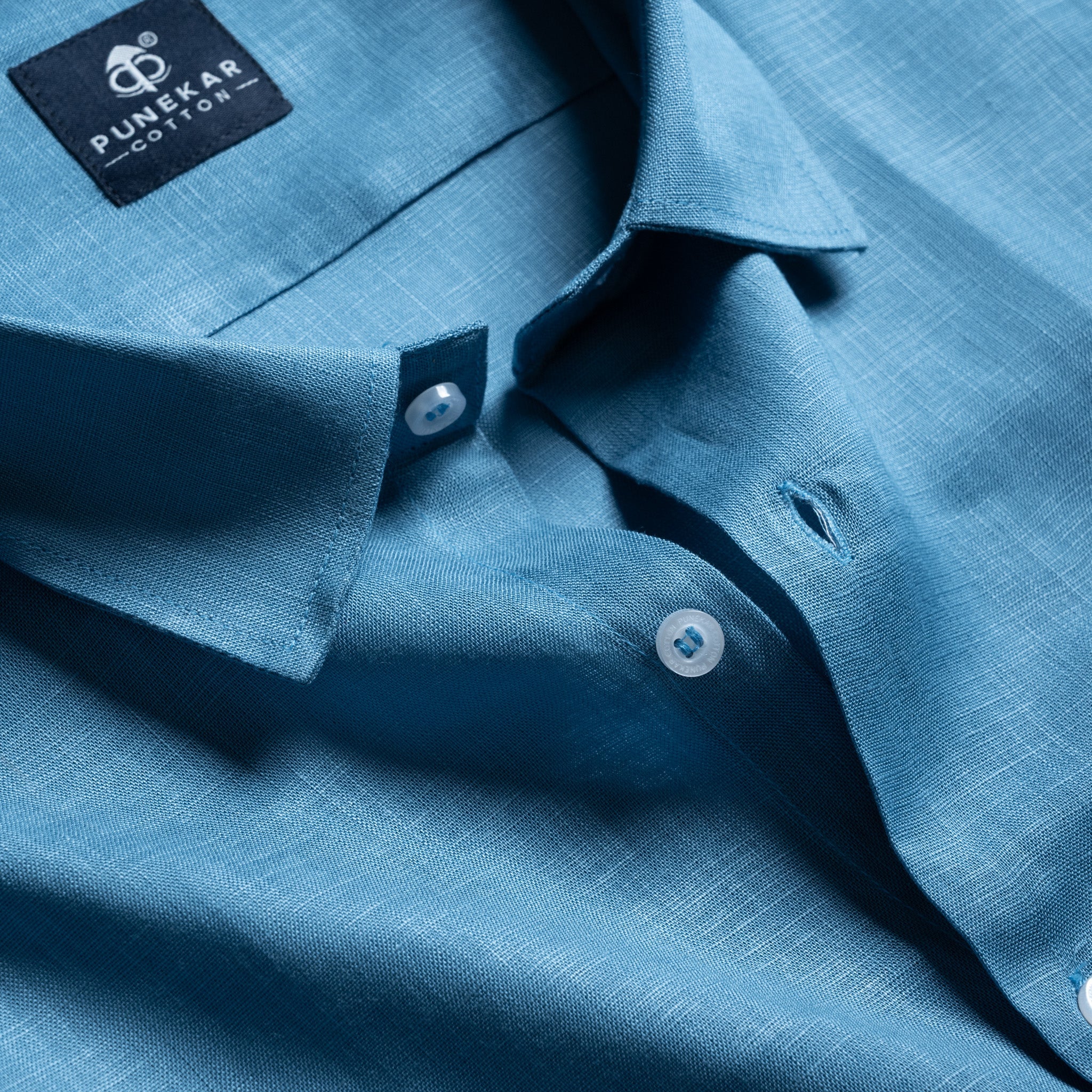 Slate Blue Color 80s Lino Lyocell Shirt For Men - Punekar Cotton