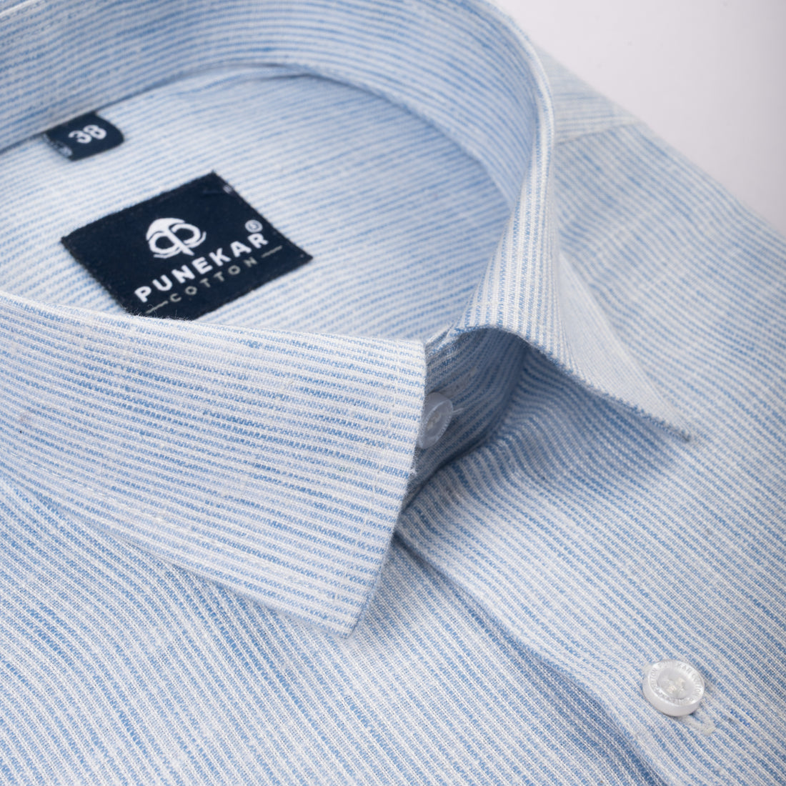 Sky Blue Color Hand Woven Cotton Stripe Shirt For Men