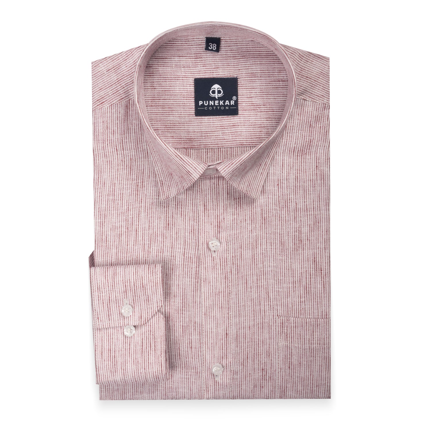 Red Color Hand Woven Cotton Stripe Shirt For Men