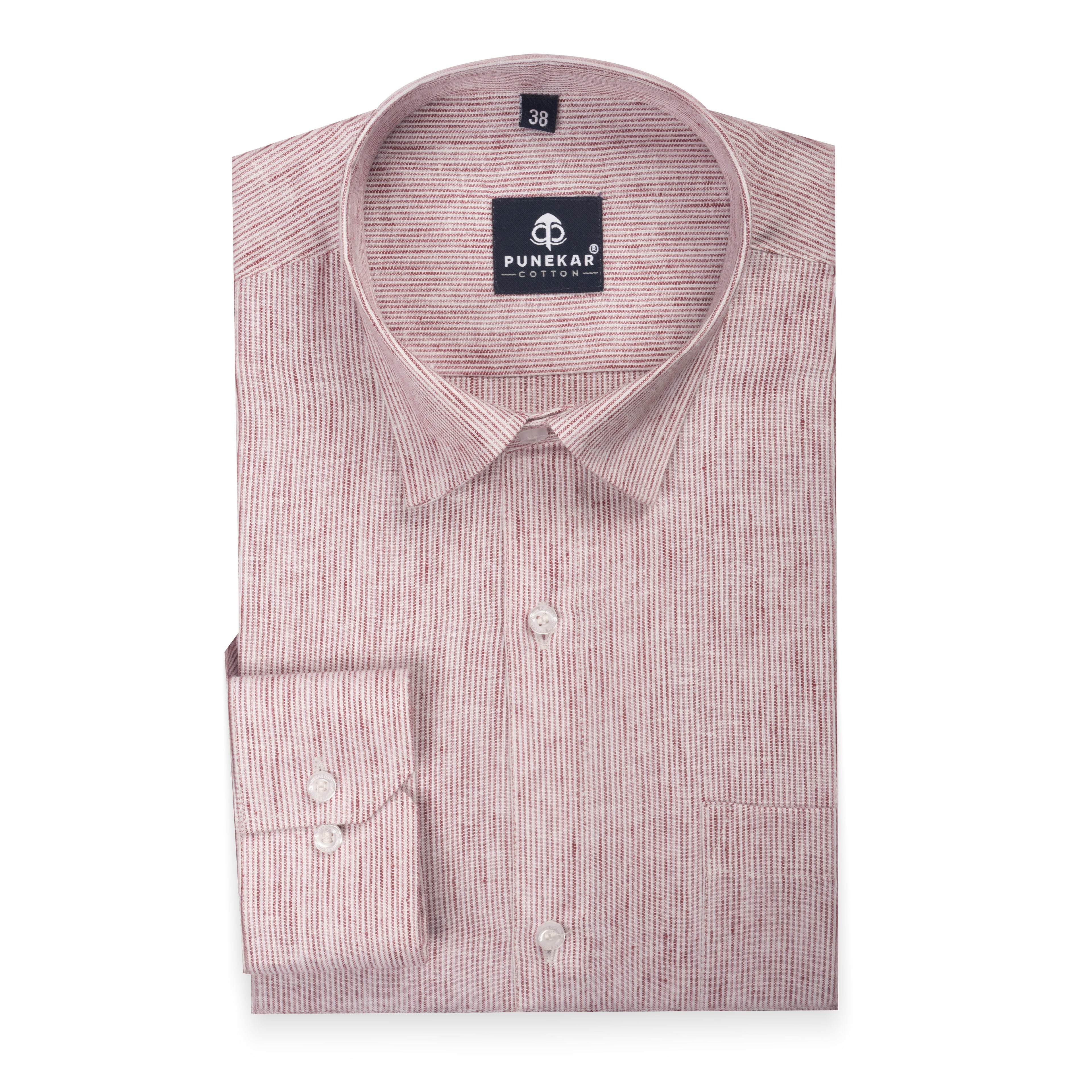 Red Color Hand Woven Cotton Stripe Shirt For Men
