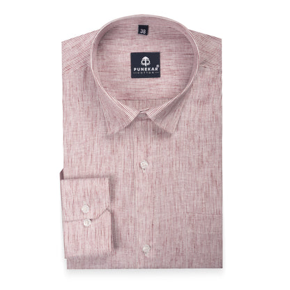 Red Color Hand Woven Cotton Stripe Shirt For Men