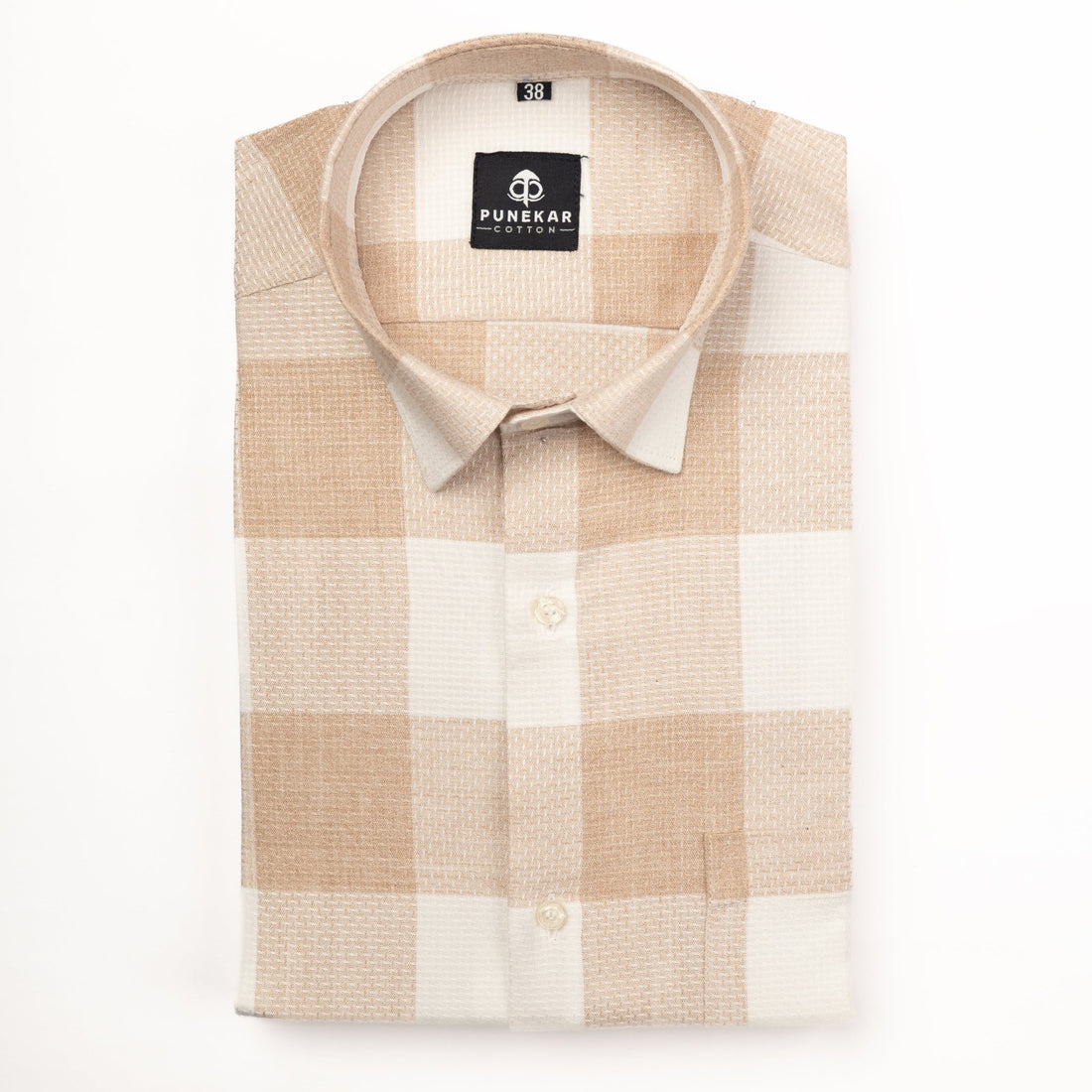 Tan Color Checks Pure Cotton Shirt For Men - Punekar Cotton