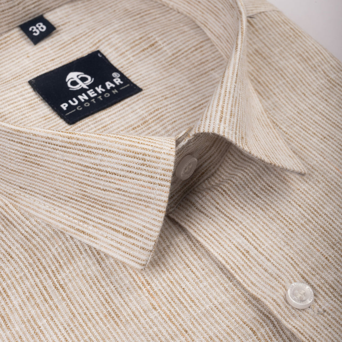 Tan Color Hand Woven Cotton Stripe Shirt For Men - Punekar Cotton