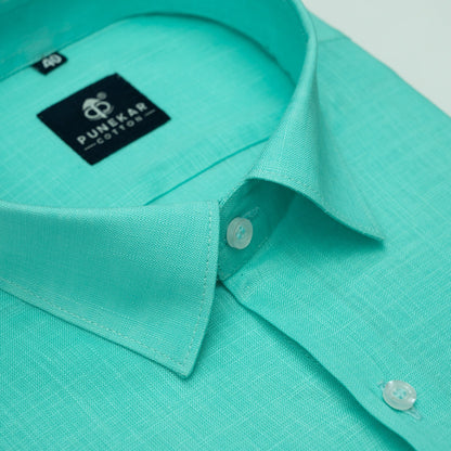 Turquoise Color 80s Lino Lyocell Shirt For Men - Punekar Cotton