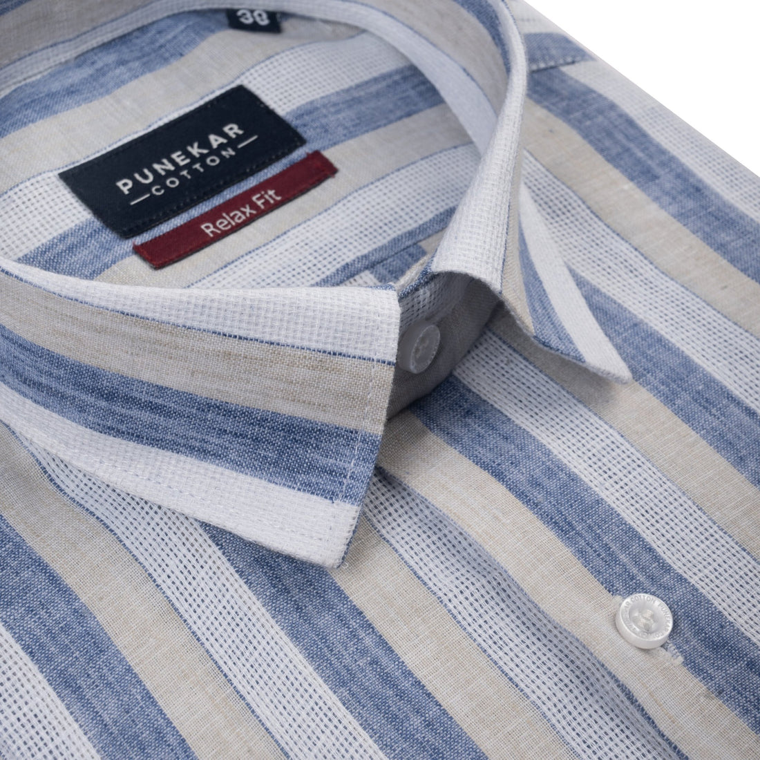 White Blue Color Bold Stripe Cotton Shirt For Men - Punekar Cotton
