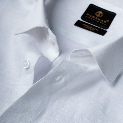 White Color 60Lea Pure Linen Shirt For Men - Punekar Cotton