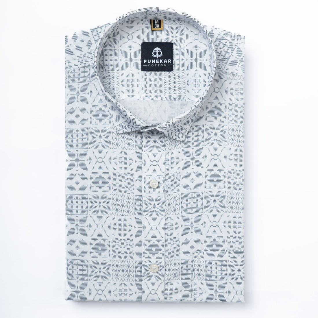 White Color Moroccan Printed Shirt For Men - Punekar Cotton