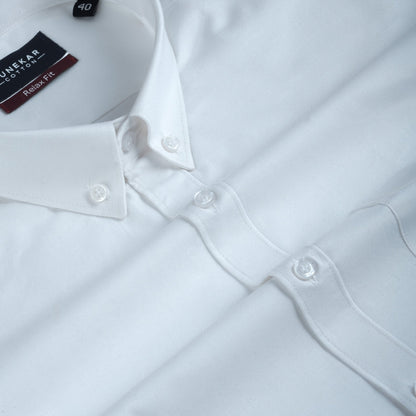White Colour Cotton Oxford Button Down Collar Shirt For Men - Punekar Cotton