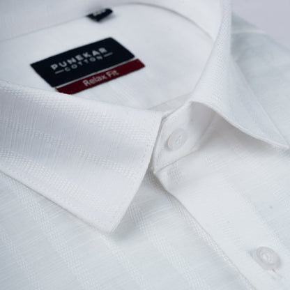White Colour Vertical Stripe Textured Jacquard Shirt for Men - Punekar Cotton
