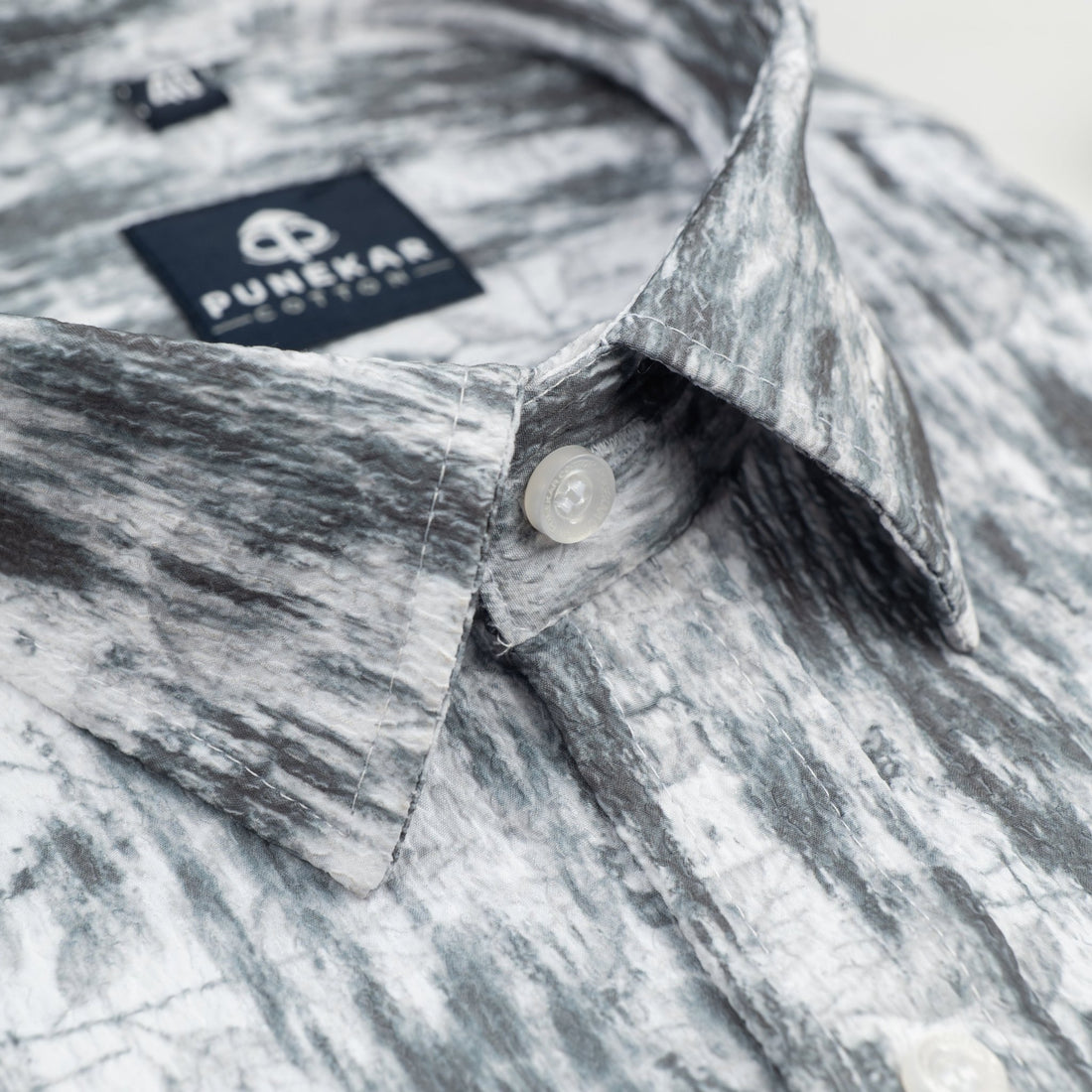 White Greenish Color Leaf Printed Popcorn Shirt For Men - Punekar Cotton