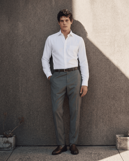 White MattMini Textured Cotton Tencel Shirt For Men - Punekar Cotton