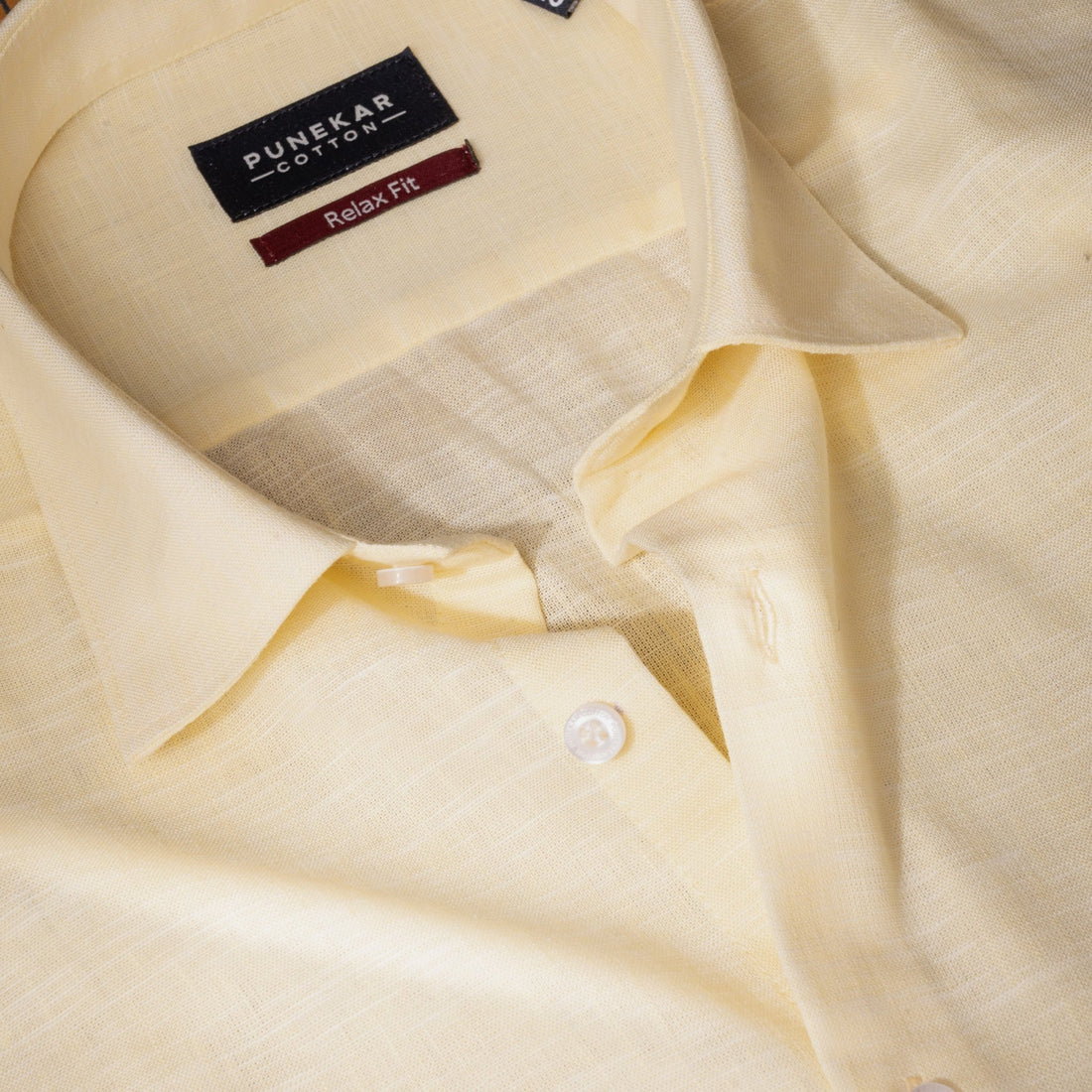 Yellow Color Classic Lyocell Linen Feel Shirt For Men - Punekar Cotton