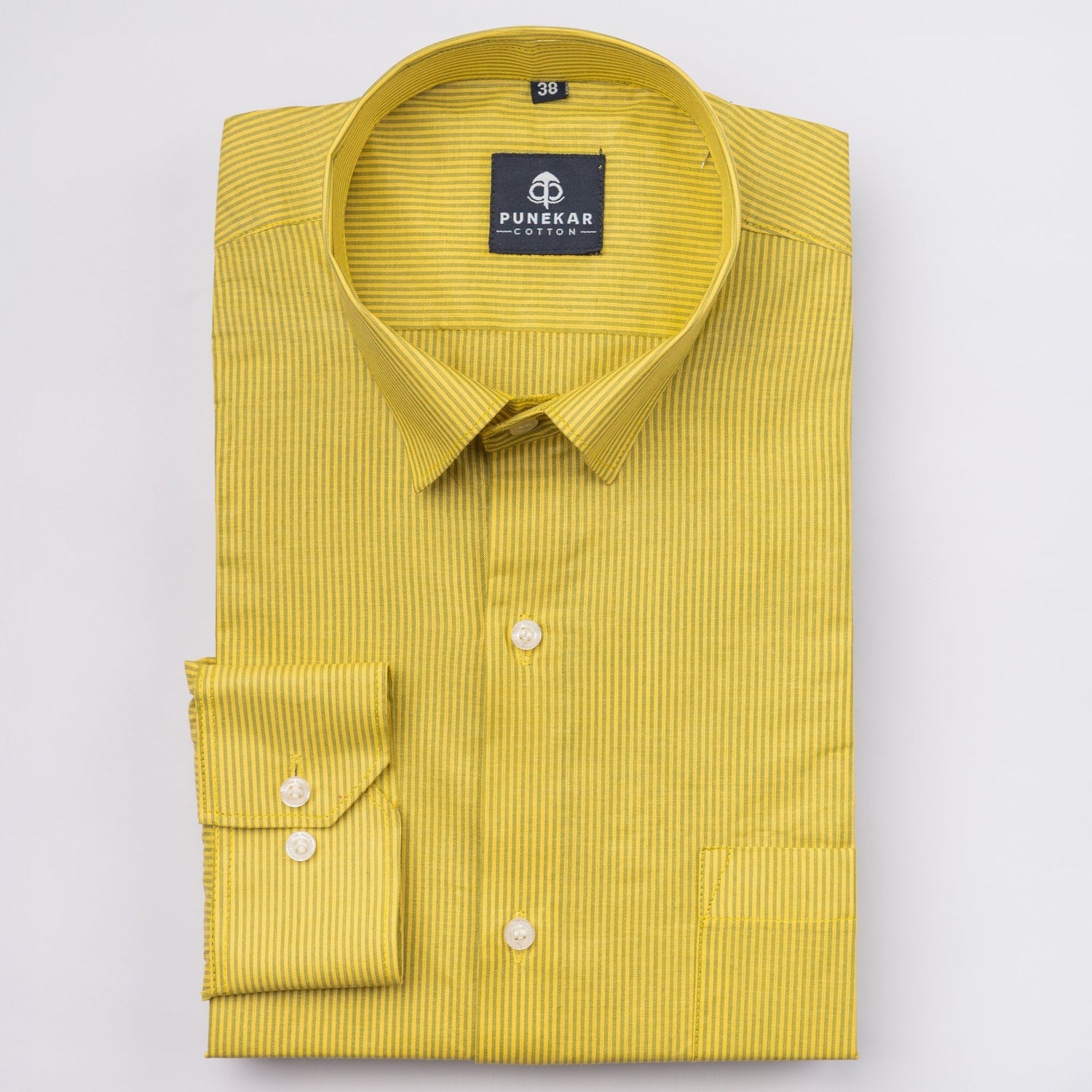 Yellow Color Lining Paper Cotton Shirts For Men - Punekar Cotton