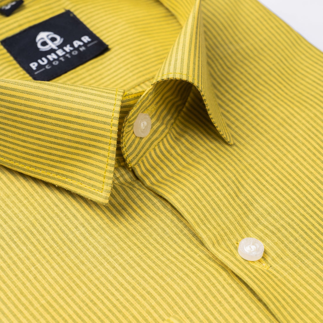 Yellow Color Lining Paper Cotton Shirts For Men - Punekar Cotton