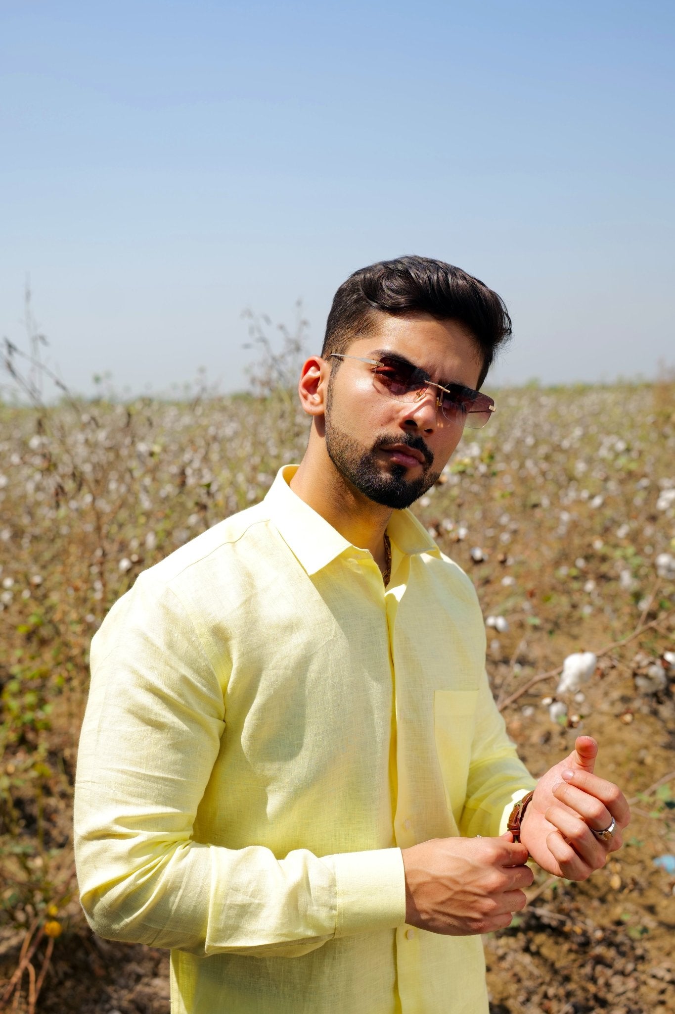 Yellow Color Prime Linen Shirt For Men - Punekar Cotton