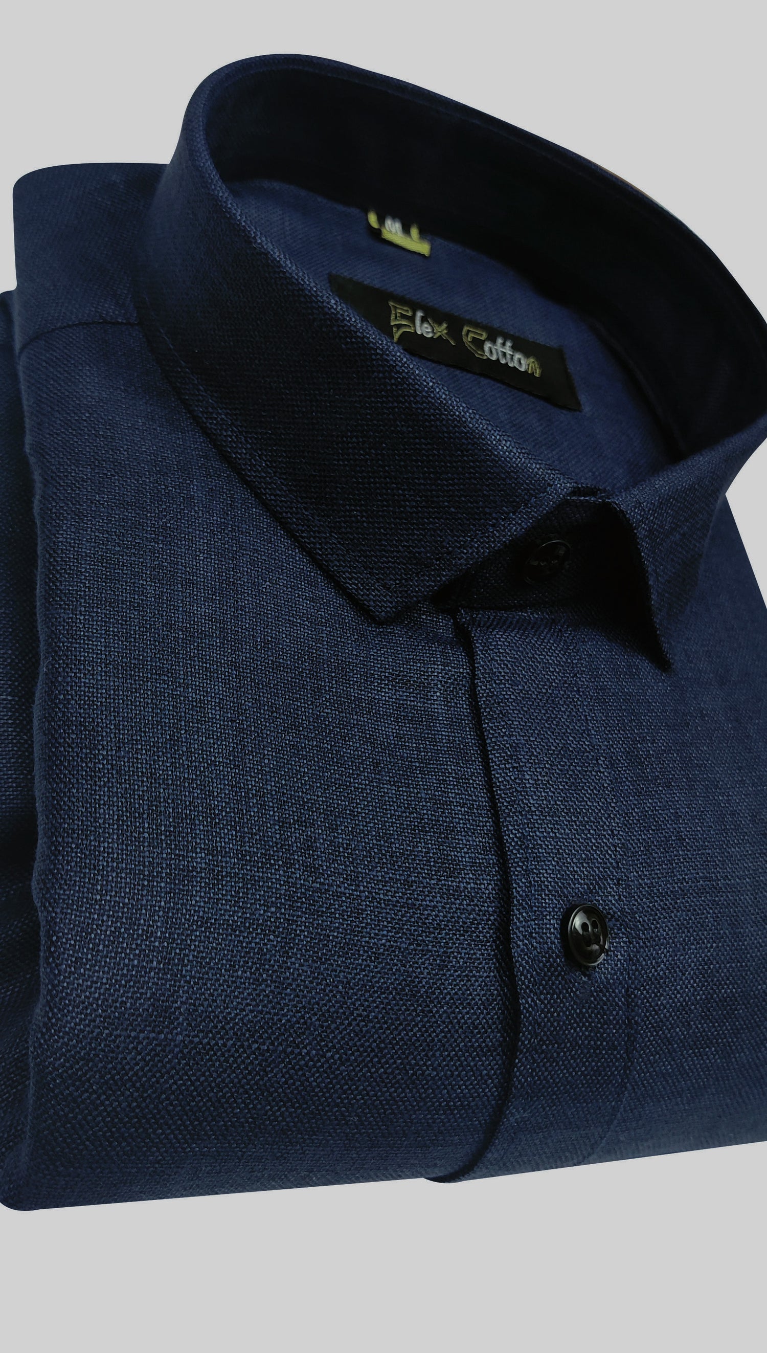 Navy Blue Color Blended Linen Shirt For Men&